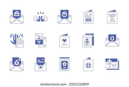 Greetings icon set. Duotone style line stroke and bold. Vector illustration. Containing greetingcard, christmascard, partycard, highfive, friendship, card, birthdaycard.
