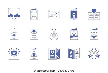 Greetings icon set. Duotone style line stroke and bold. Vector illustration. Containing greetingcard, elbow, christmas, birthdaycard, highfive, loveletter, invitation, card.