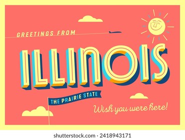 Greetings from Illinois, USA - The Prairie State - Touristic Postcard.