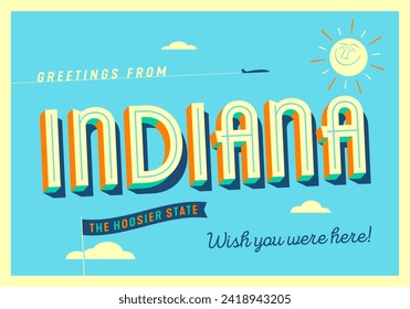 Greetings from Indiana, USA - The Hoosier State - Touristic Postcard.