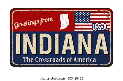 Greetings from Indiana vintage rusty metal sign on a white background, vector illustration