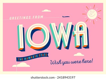 Greetings from Iowa, USA - The Hawkeye State - Touristic Postcard.