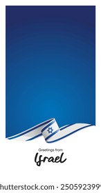 Greetings from Israel. Editable template for Stories and Reels. Social media template cover with Israel flag ribbon and editable frame