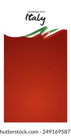 Greetings from Italy. Editable template for Stories and Reels. Social media template second page with Italy flag ribbon and editable frame