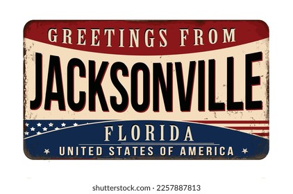 Grüße aus dem Vintage-Rostschild von Jacksonville auf weißem Hintergrund, Vektorgrafik