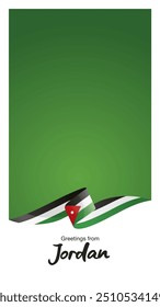 Greetings from Jordan. Editable template for Stories and Reels. Social media template cover with Jordan flag ribbon and editable frame