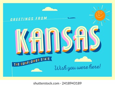 Greetings from Kansas, USA - The Sunflower State - Touristic Postcard.