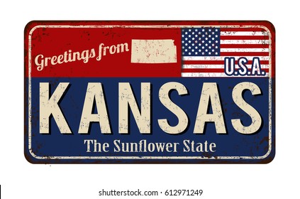 Greetings from Kansas vintage rusty metal sign on a white background, vector illustration