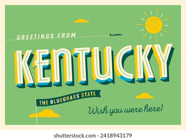 Greetings from Kentucky, USA - The Bluegrass State - Touristic Postcard.