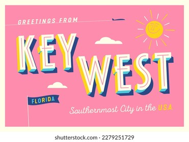 Greetings from Key West, Florida, USA - Southernmost City in the U.S.A. - Touristic Postcard.