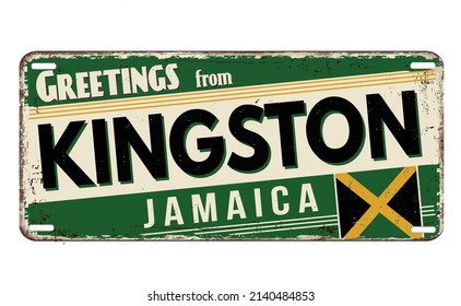 Greetings from Kingston vintage rusty metal plate on a white background, vector illustration