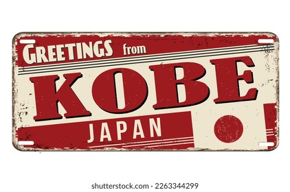 Greetings from Kobe vintage rusty metal sign on a white background, vector illustration
