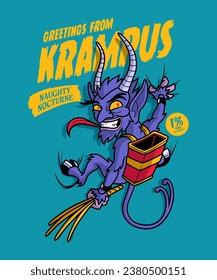 Greetings from Krampus. Christmas Cartoon Character Illustration.
