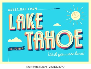 Greetings from Lake Tahoe, California, USA - Wish you were here! - Touristic Postcard. Vector EPS10. svg