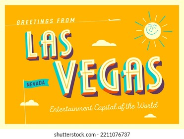 Greetings from Las Vegas, Nevada, USA - The Silver State - Entertainment Capital of the World - Touristic Postcard - EPS 10.