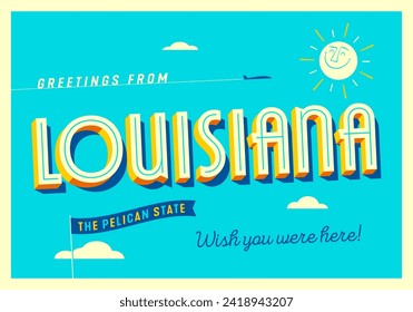 Greetings from Louisiana, USA - The Pelican State - Touristic Postcard.