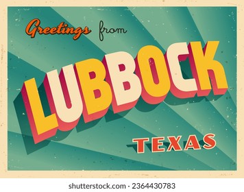 Greetings from Lubbock, Texas, USA - Wish you were here! - Vintage Touristic Postcard. Vector Illustration. Used effects can be easily removed for a brand new, clean card.