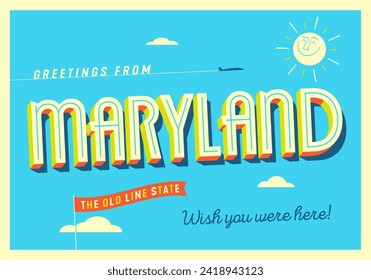 Greetings from Maryland, USA - The Old Line State - Touristic Postcard.