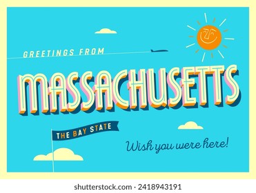 Greetings from Massachusetts, USA - The Bay State - Touristic Postcard.