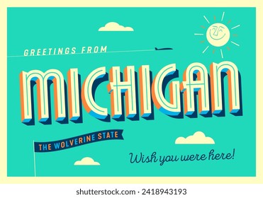 Greetings from Michigan, USA - The Wolverine State - Touristic Postcard.