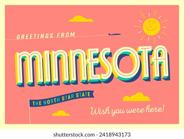 Greetings from Minnesota, USA - The North Star State - Touristic Postcard.