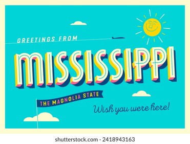 Greetings from Mississippi, USA - The Magnolia State - Touristic Postcard.