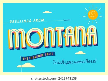 Grüße aus Montana, USA - The Treasure State - Touristic Postcard.