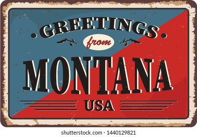 Greetings from Montana vintage rusty metal sign on a white background, vector illustration