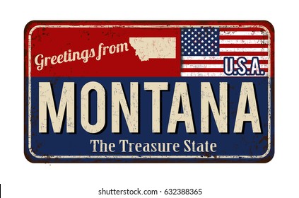 Greetings from Montana vintage rusty metal sign on a white background, vector illustration