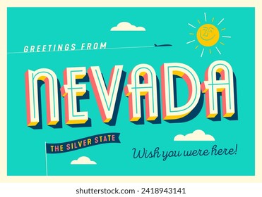 Greetings from Nevada, USA - The Silver State - Touristic Postcard.