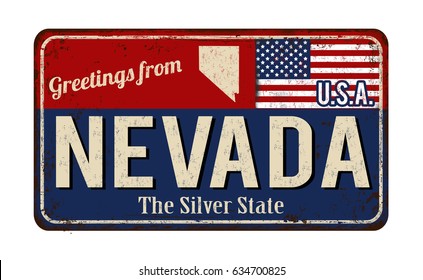 Greetings from Nevada vintage rusty metal sign on a white background, vector illustration