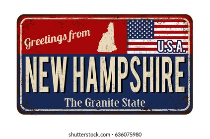 Greetings from New Hampshire vintage rusty metal sign on a white background, vector illustration