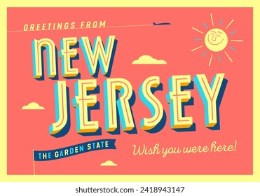 Greetings from New Jersey, USA - The Garden State - Touristic Postcard.