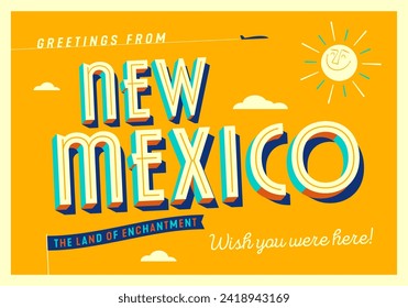 Greetings from New Mexico, USA - The Land of Enchantment - Touristic Postcard.