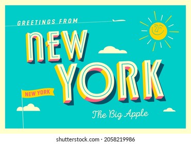 Saludos desde Nueva York, Nueva York - La Gran Manzana - Postales Turísticas - EPS 10. Vector de stock