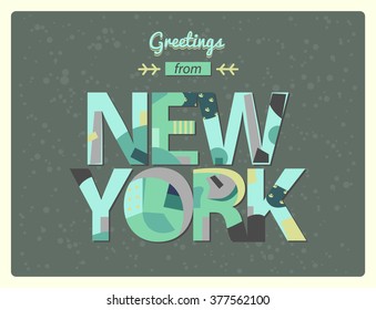 Greetings from New York /  lettering in modern cutout applique style / vector illustration / New York, New York, New York, New York, New York, New York, New York