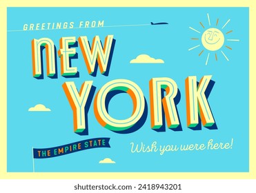 Greetings from New York, USA - The Empire State - Touristic Postcard.