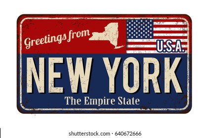 Greetings from New York vintage rusty metal sign on a white background, vector illustration