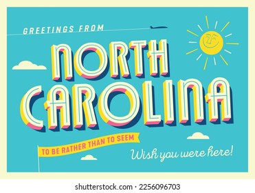 Greetings from North Carolina, USA - To Be Rather Than to Seem - Touristic Postcard - EPS 10.