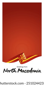 Greetings from North Macedonia. Editable template for Stories and Reels. Social media template cover with North Macedonia flag ribbon and editable frame