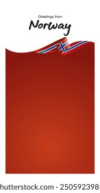 Greetings from Norway. Editable template for Stories and Reels. Social media template second page with Norway flag ribbon and editable frame