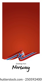 Greetings from Norway. Editable template for Stories and Reels. Social media template cover with Norway flag ribbon and editable frame