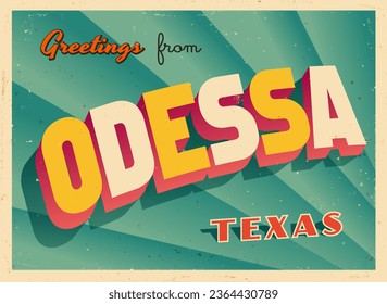 Greetings from Odessa, Texas, USA - Wish you were here! - Vintage Touristic Postcard. Vector Illustration. Used effects can be easily removed for a brand new, clean card.