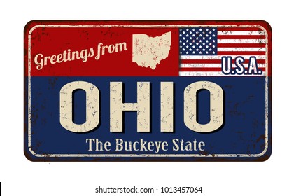 Greetings from Ohio vintage rusty metal sign on a white background, vector illustration