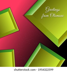 Greetings from Olomouc on a red background, vector illustration