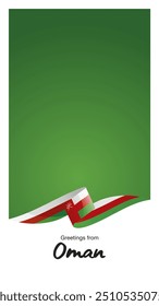 Greetings from Oman. Editable template for Stories and Reels. Social media template cover with Oman flag ribbon and editable frame