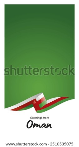 Greetings from Oman. Editable template for Stories and Reels. Social media template cover with Oman flag ribbon and editable frame