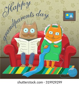 Greetings on grandparents day with two old cats on the couch