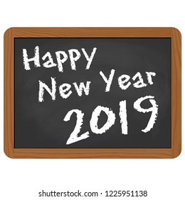 greetings on school slate with text Happy New Year 2019