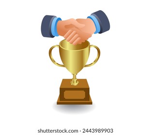 Greetings on the trophy flat isometric 3d illustration